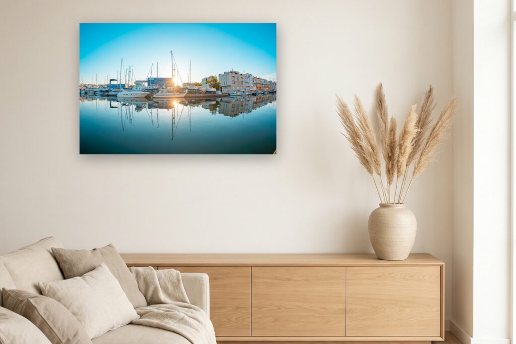 Leinwand Empuriabrava 20 als 120 x 80 cm Leinwand im Wohnzimmer