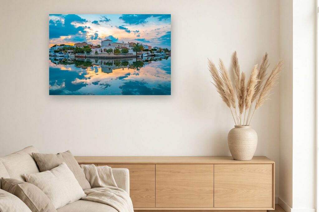 Leinwand Empuriabrava 21 als 120 x 80 cm Leinwand im Wohnzimmer