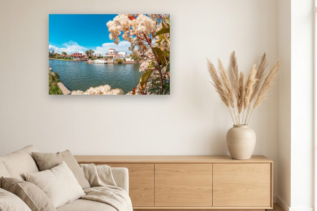 Leinwand Empuriabrava 8 als 120 x 80 cm Leinwand im Wohnzimmer