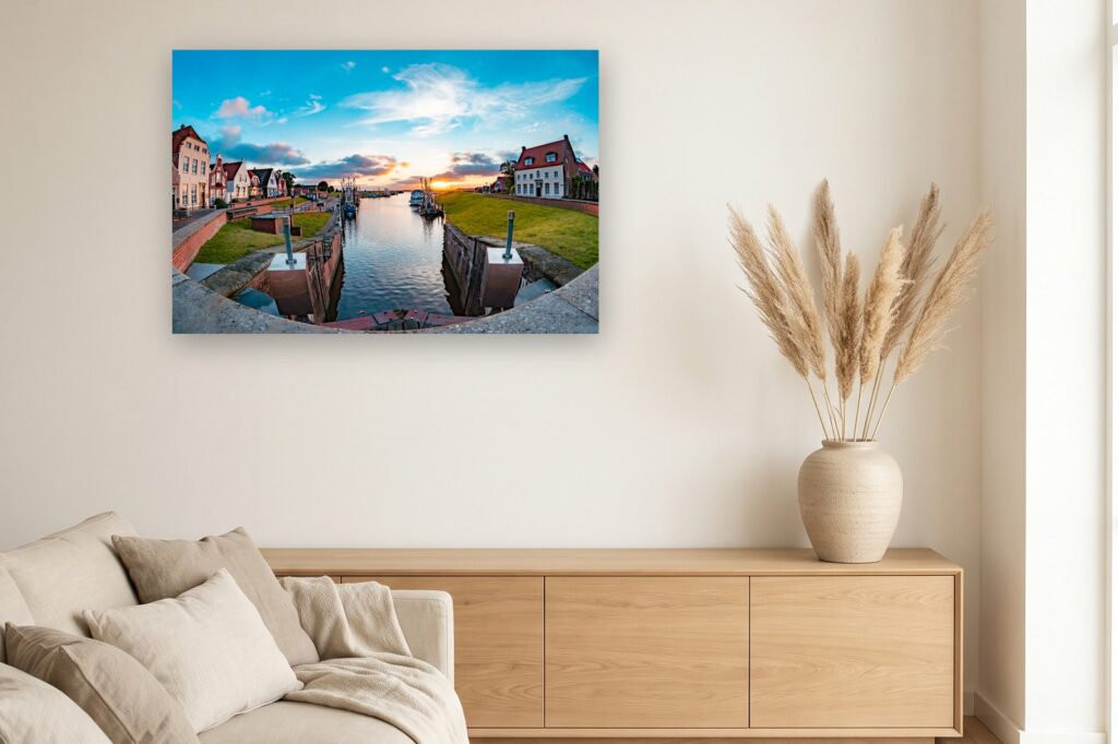 Leinwand Greetsiel 12 als 120 x 80 cm Leinwand im Wohnzimmer