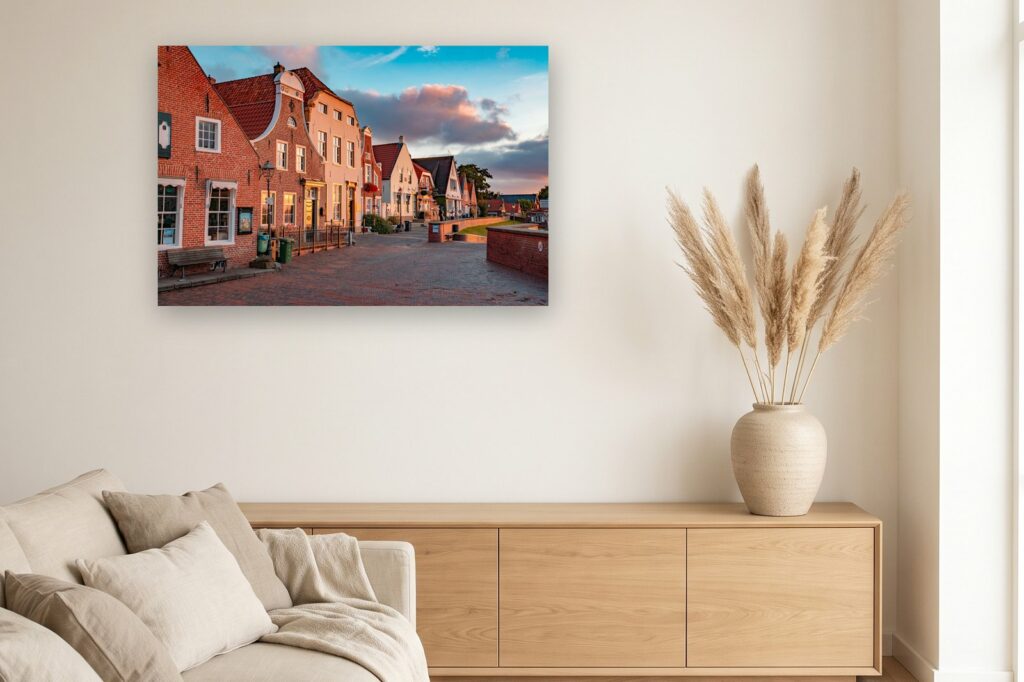 Leinwand Greetsiel 13 als 120 x 80 cm Leinwand im Wohnzimmer