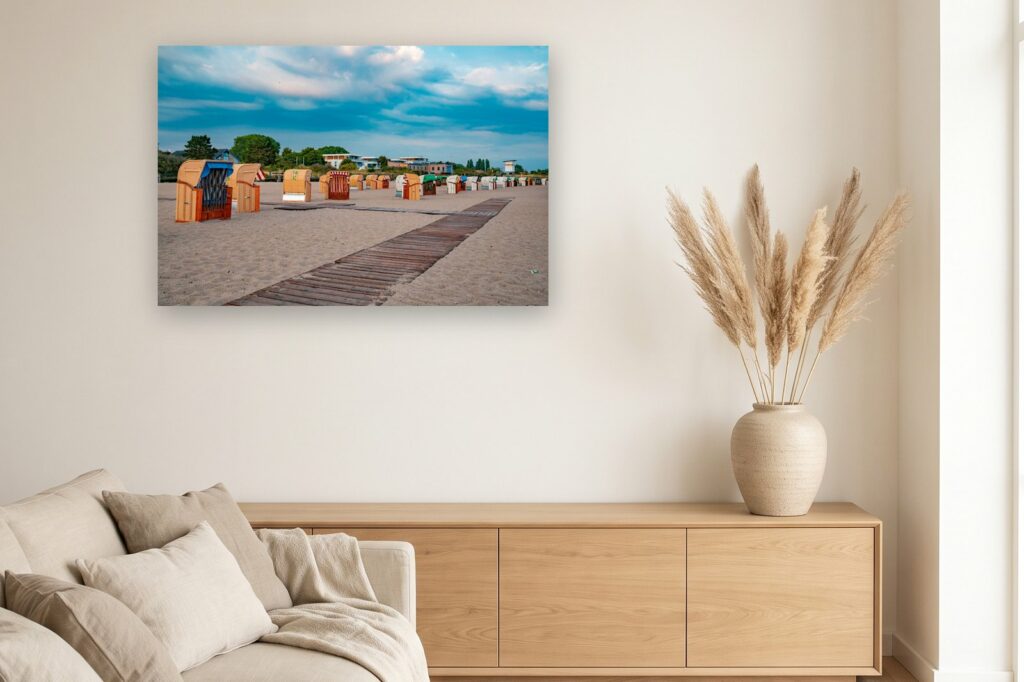 Leinwand Pelzerhaken 12 als 120 x 80 cm Leinwand im Wohnzimmer