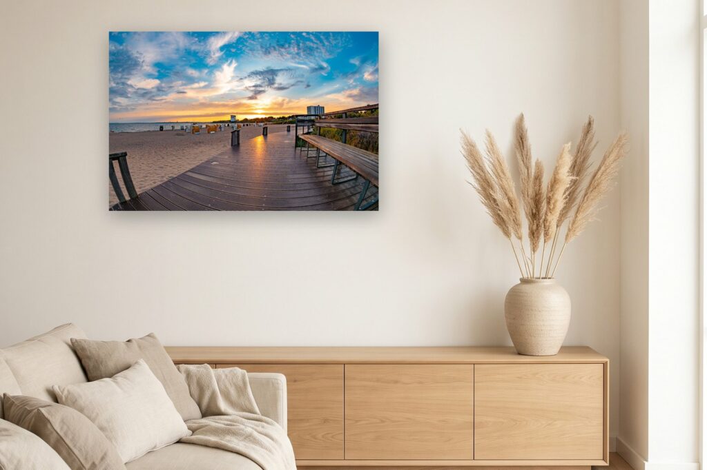 Leinwand Pelzerhaken 9 als 120 x 80 cm Leinwand im Wohnzimmer