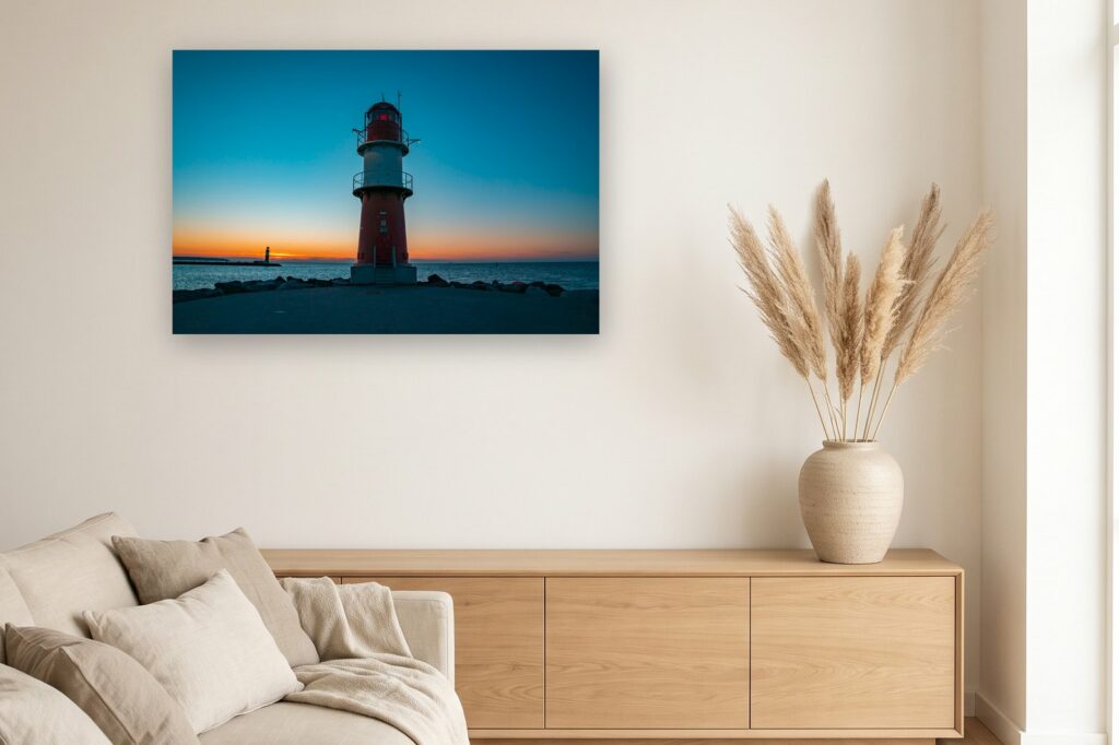 Leinwand Warnemünde 18 als 120 x 80 cm Leinwand im Wohnzimmer