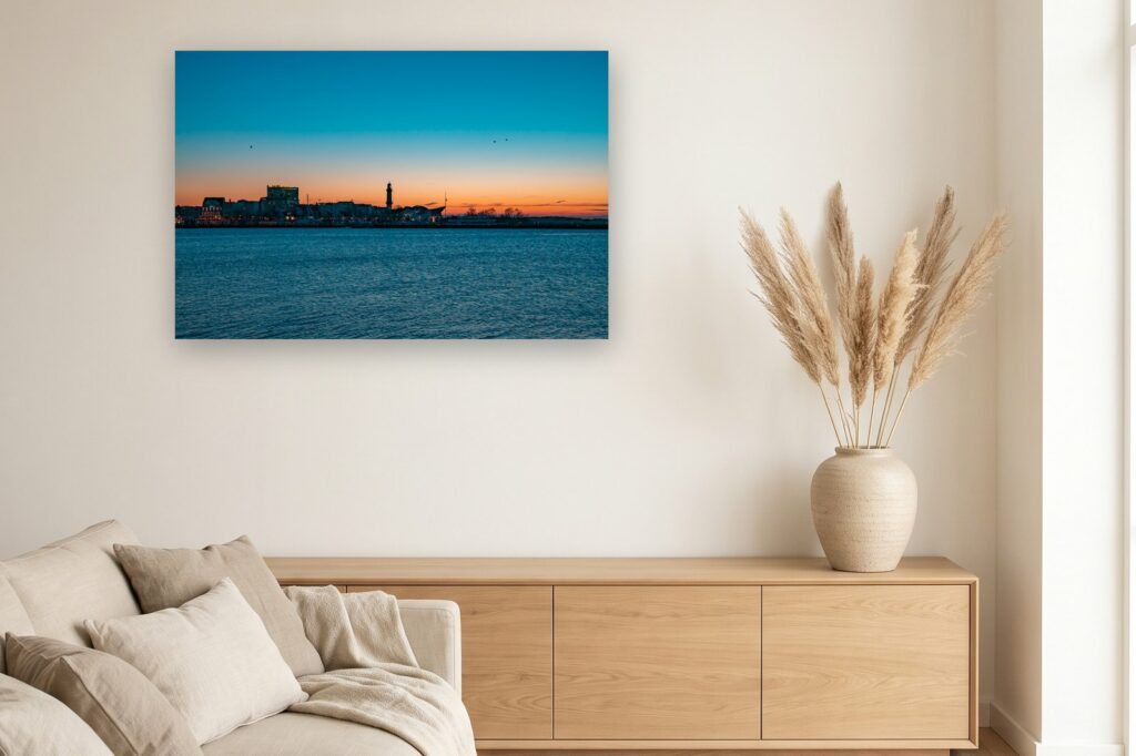 Leinwand Warnemünde 19 als 120 x 80 cm Leinwand im Wohnzimmer