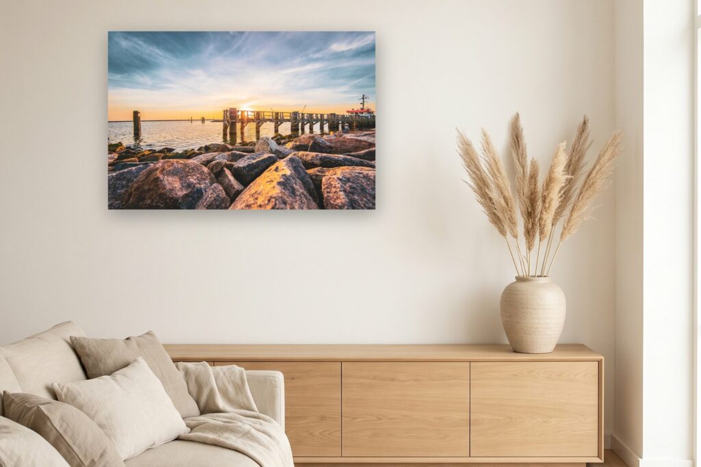 Leinwand Warnemünde 6 als 120 x 80 cm Leinwand im Wohnzimmer