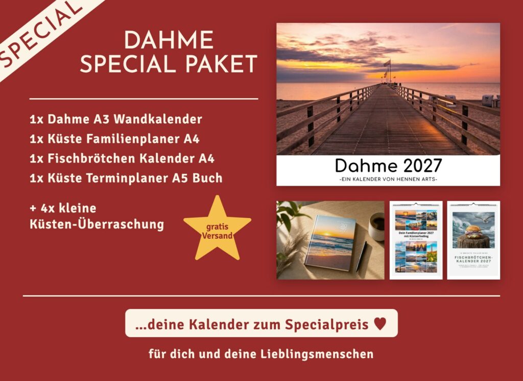 Dahme Special Paket 2027: Dahme Wandkalender, Familienplaner, Fischbrötchen Kalender, Terminplaner und 4 kleine Küsten-Überraschungen