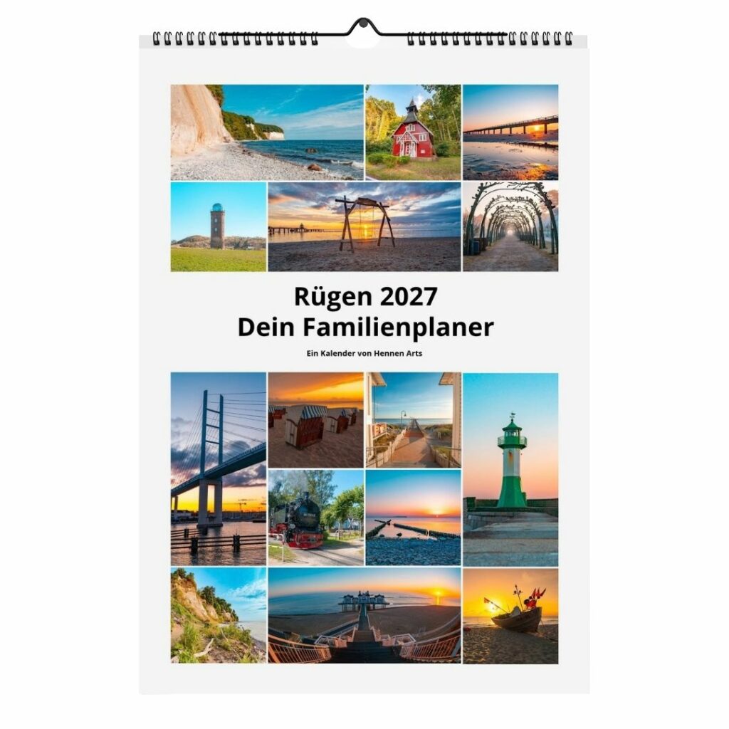 Familienplaner 2027 Rügen, Titelseite mit Fotos von Rügen