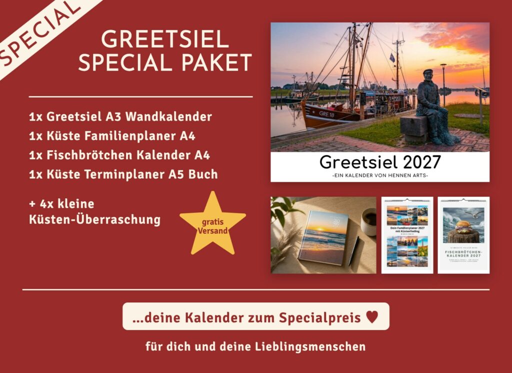 Greetsiel Special Paket 2027: Greetsiel Wandkalender, Familienplaner, Fischbrötchen Kalender, Terminplaner und 4 kleine Küsten-Überraschungen