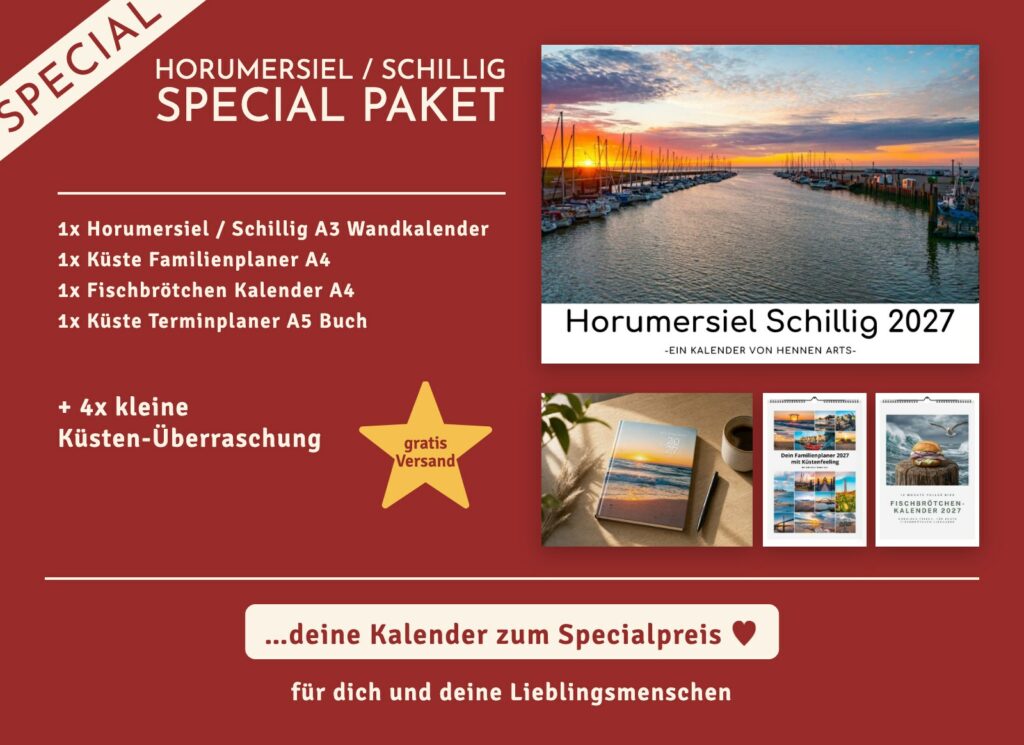 Horumersiel / Schillig Special Paket 2027: Horumersiel / Schillig Wandkalender, Familienplaner, Fischbrötchen Kalender, Terminplaner und 4 kleine Küsten-Überraschungen