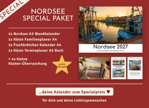 Nordsee Special Paket 2027: Nordsee Wandkalender, Familienplaner, Fischbrötchen Kalender, Terminplaner und 4 kleine Küsten-Überraschungen