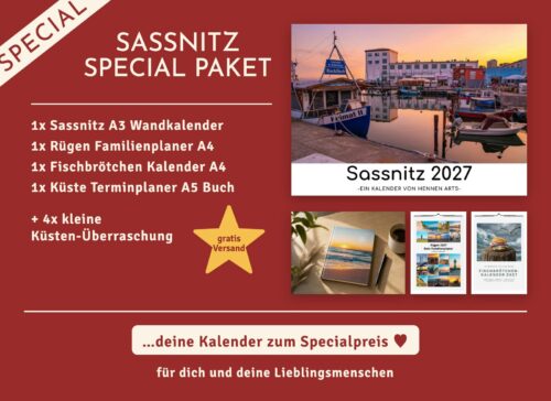 Sassnitz Special Paket 2027: Sassnitz Wandkalender, Rügen Familienplaner, Fischbrötchen Kalender, Terminplaner und 4 kleine Küsten-Überraschungen