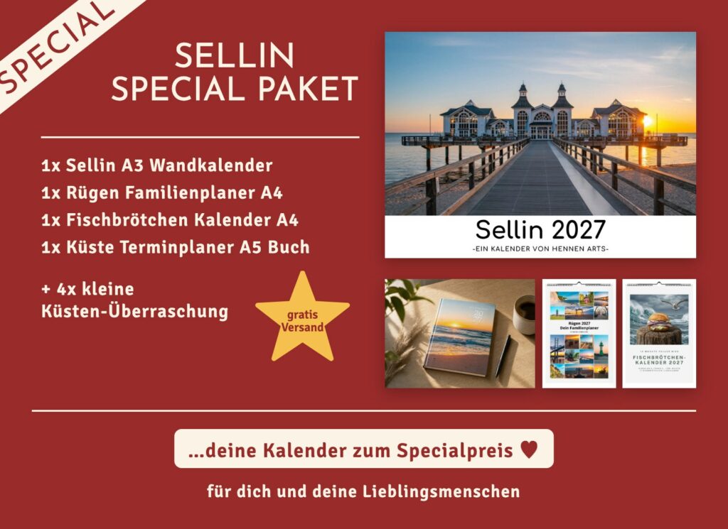 Sellin Special Paket 2027: Sellin Wandkalender, Rügen Familienplaner, Fischbrötchen Kalender, Terminplaner und 4 kleine Küsten-Überraschungen