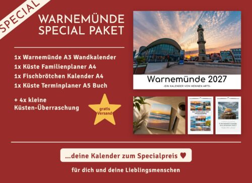 Warnemünde Special Paket 2027: Warnemünde Wandkalender, Familienplaner, Fischbrötchen Kalender, Terminplaner und 4 kleine Küsten-Überraschungen